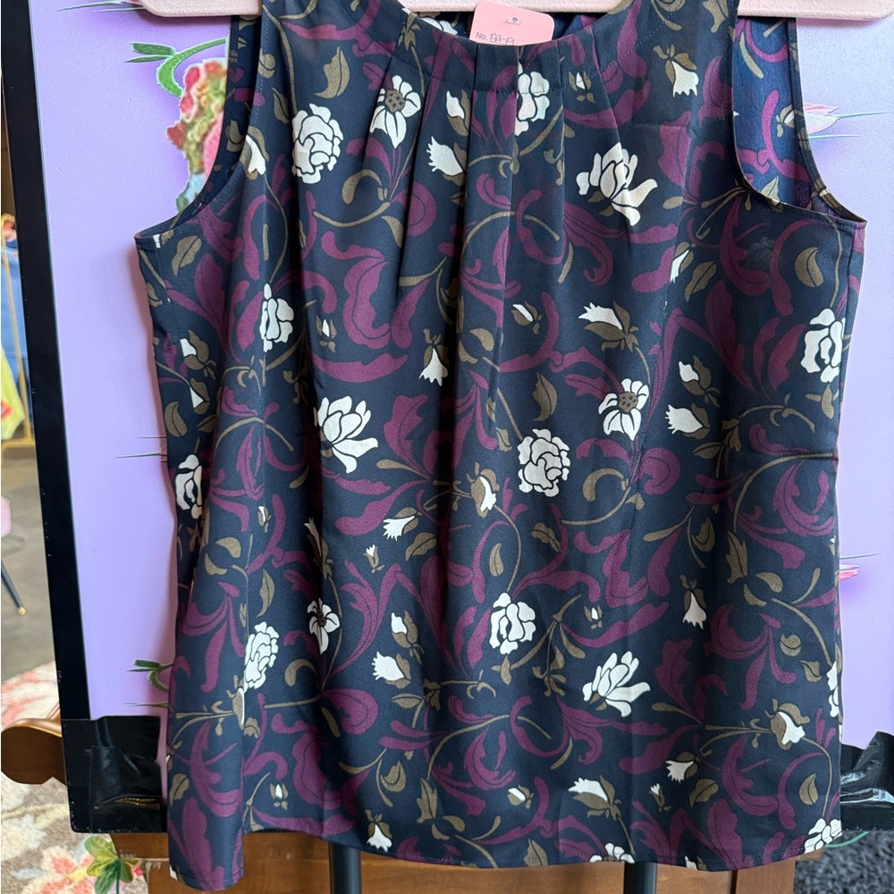 LOFT Blue Boxy Pleated Blouse